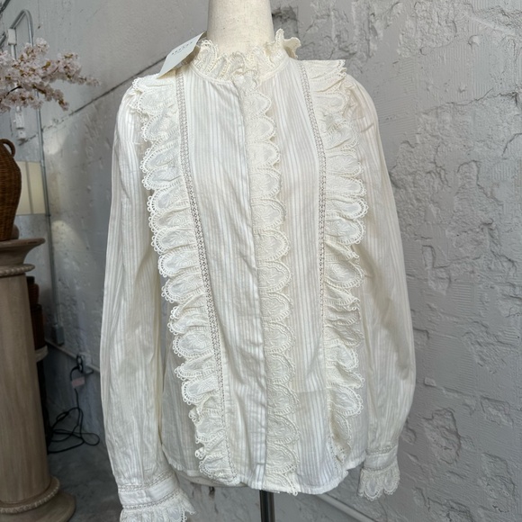 Sézane Chemise Marianella Scalloped White Victorian Blouse SIZE 4 - Picture 2 of 13